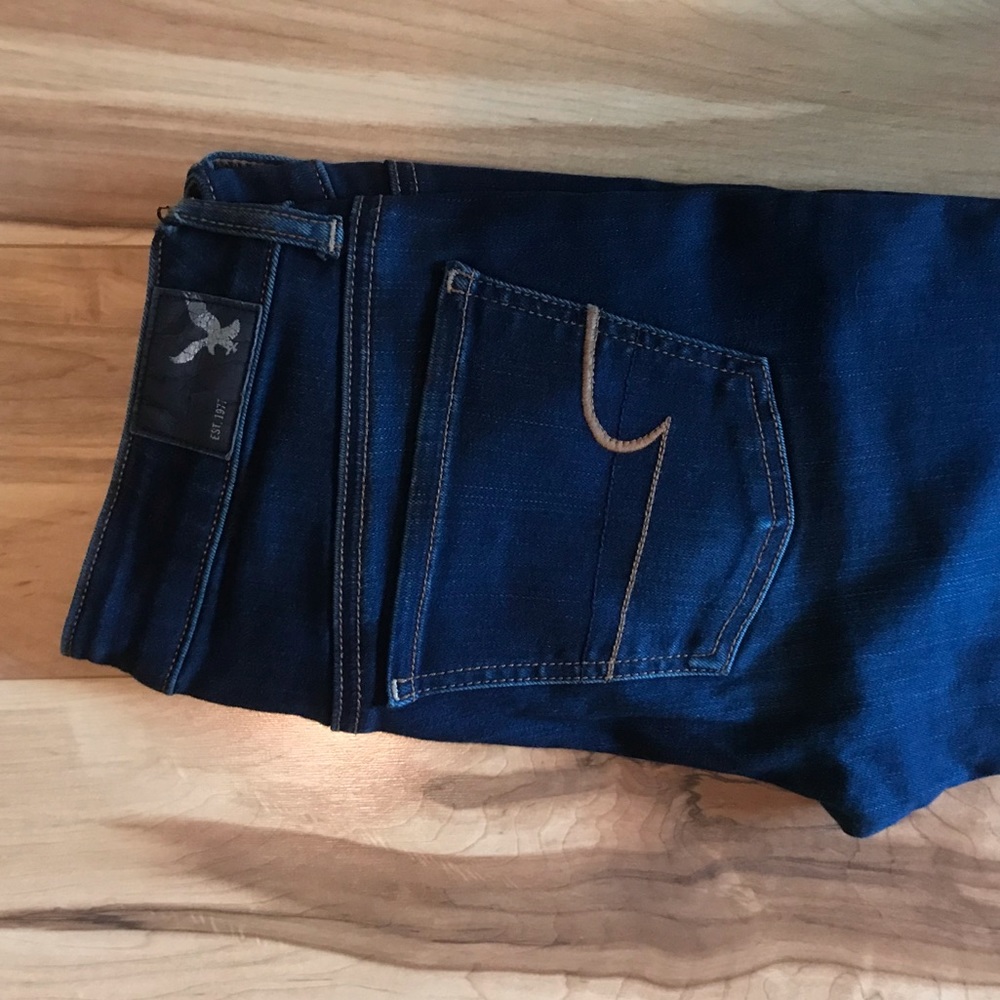 AE dark wash skinny jeans.